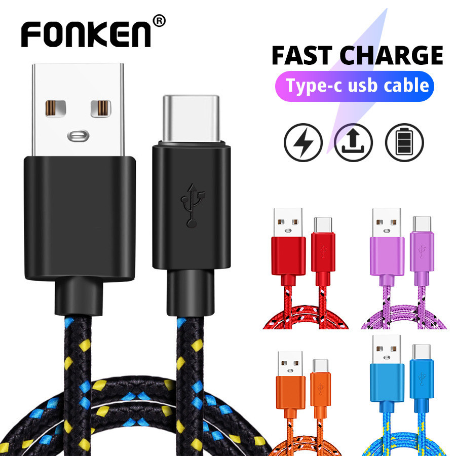 Fonken ไนลอนสานสาย USB Fast Charging USB To Type-C/Micro USB ข้อมูลสายไฟสายชาร์จสําหรับ Samsung Xiao