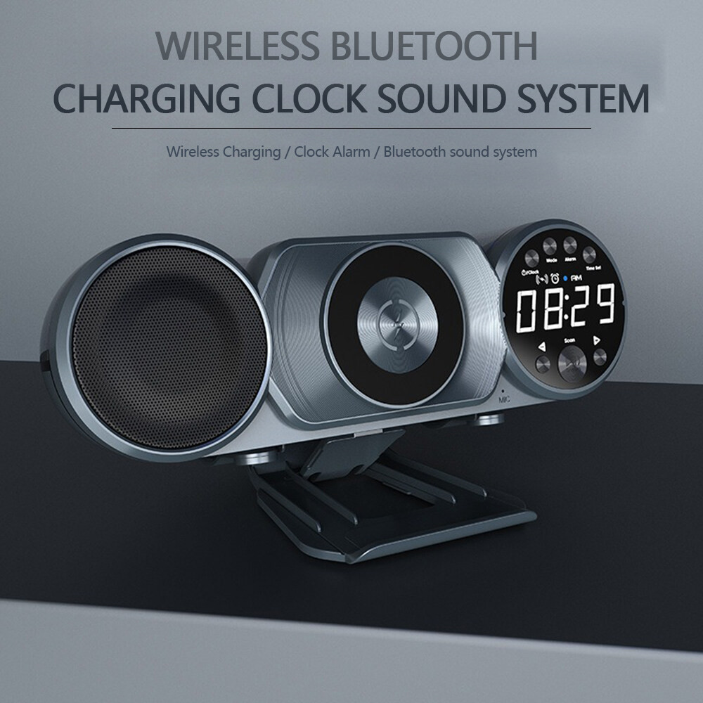 10W นาฬิกาชาร์จไร้สายลําโพงแท่นชาร์จอย่างรวดเร็วตกแต่งบ้าน RGB Light BT ลําโพงนาฬิกาปลุก