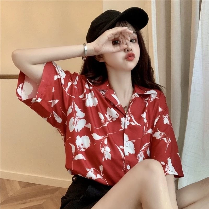 Couture เสื้อเชิ้ตฮาวายผู้หญิง ลายดอกไม้ แขนสั้น thumbnail 10
