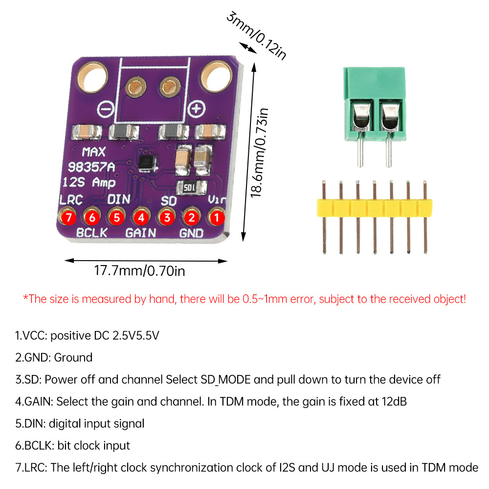 Diymore MAX98357 BGA I2S โมดูลเครื่องขยายเสียง/โมดูลเครื่องขยายเสียง Class D ไร้ตัวกรองรองรับ Raspberry Pi Esp32