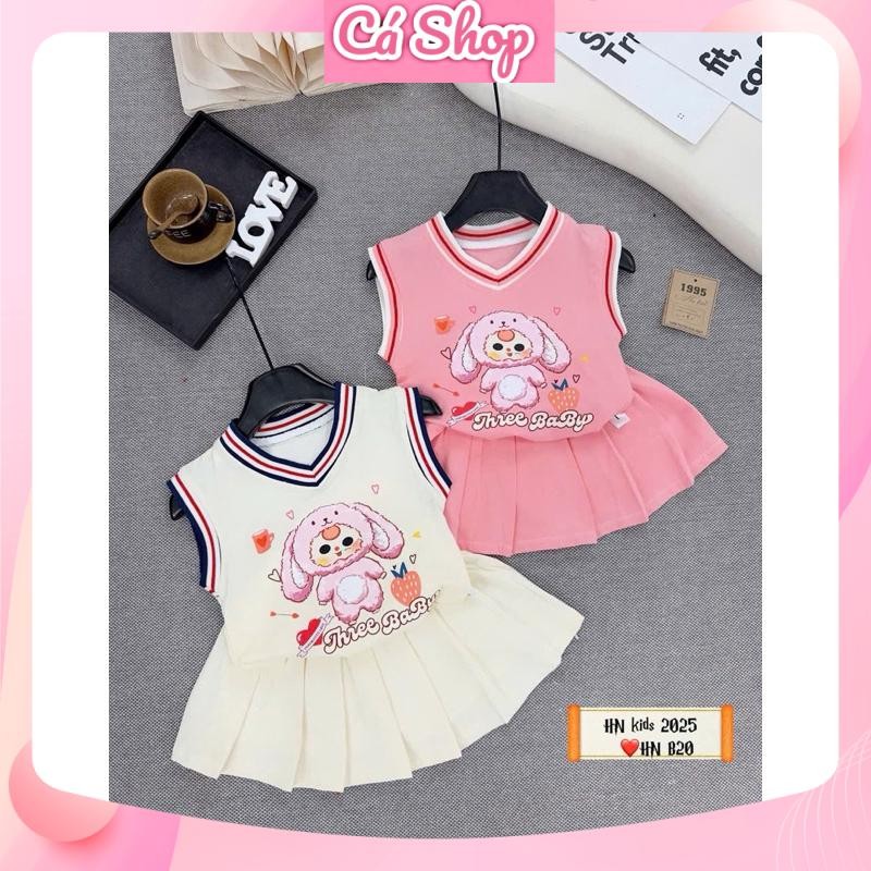 ชุดสําหรับเด็กผู้หญิง HNB20, BB3 ชุดเสื้อคอเต่าผ้าทอแขนกุดพร้อมกระโปรงจีบสําหรับเด็กผู้หญิง