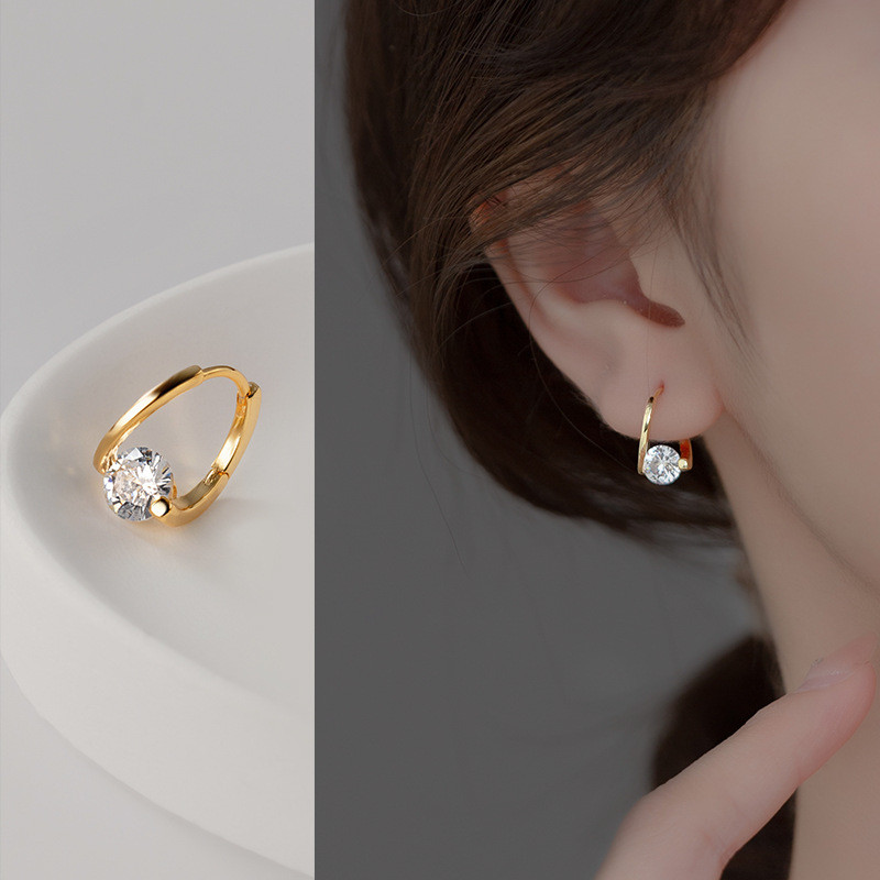 14k Gold Pladted Zircon Hoop ต่างหูสําหรับผู้หญิงสาวสไตล์เกาหลีเครื่องประดับคริสตัลหรูหรางานแต่งงาน