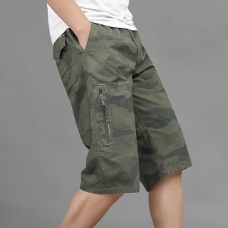 มี 3 สี (L - 6XL) กางเกงขาสั้นลายพรางเอวยืดไซส์ใหญ่