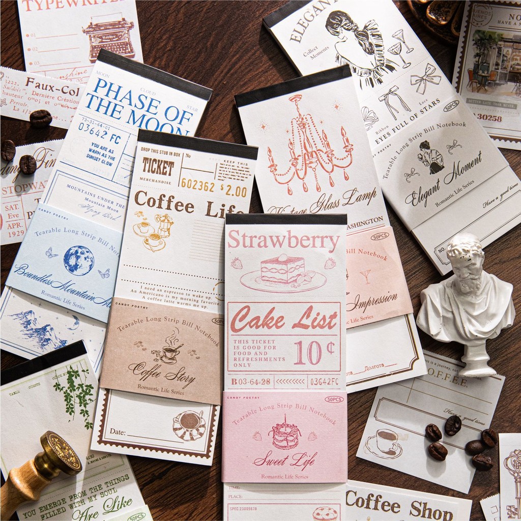 ไดลี่|50 แผ่น Retro Tearable Bill Note Pad ชีวิตโรแมนติกนักเรียนข้อความหมายเหตุหมายเหตุโน้ตบุ๊คภูมิทัศน์ฐานวัสดุตกแต่งกระดาษคู่มือหมายเหตุ