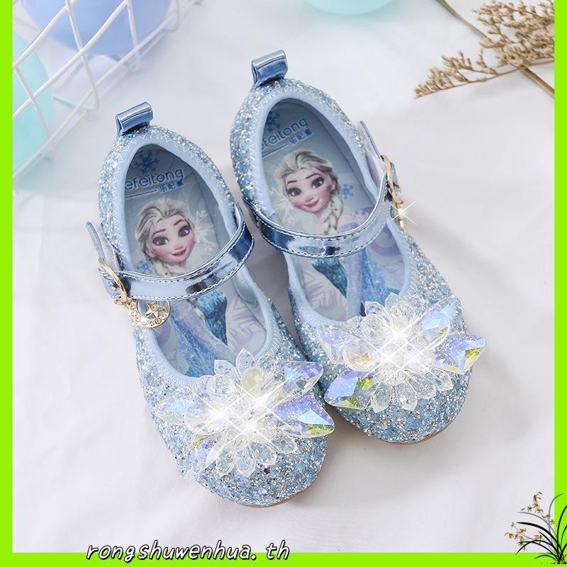 YA ZHOU LONG แฟชั่นรองเท้าแก้วเจ้าหญิงเอลซ่า รองเท้าส้นแบนของสาวๆ สวมใส่สบาย อ่อนนุ่ม