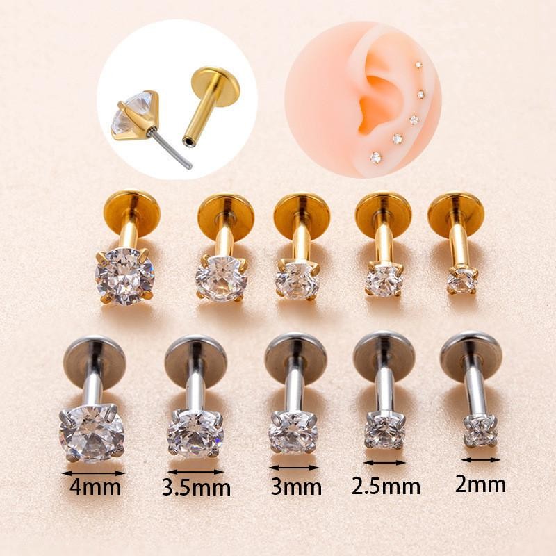 1 ชิ้น 4 กรงเล็บเพทาย 16Gauge ใส่ Rod สไตล์สแตนเลส Labret Stud Tragus Helix Rook Pinna ต่างหูสตั๊ดเจาะ