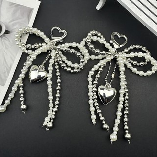 Double-layer หวานน่ารักลูกปัด Bowknot Heart พวงกุญแจจี้แขวน Decor พวงกุญแจ Lanyard โทรศัพท์ Charm กระเป๋าจี้อุปกรณ์