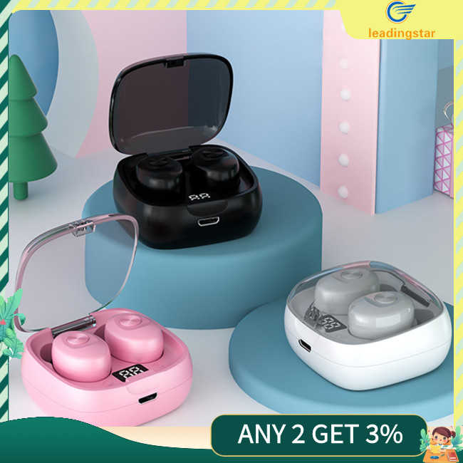 Leadingstar หูฟังไร้สายชุดหูฟังชนิดใส่ในหูหูฟังสเตอริโอพร้อมจอแสดงผล LED เคสชาร์จลดเสียงรบกวนหูฟัง Latency ต่ํา