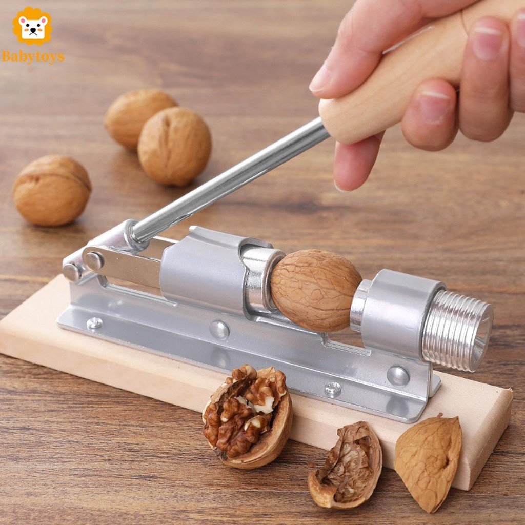 Pecan Nut Cracker เครื่องมือสําหรับการแตกร้าวง่าย Heavy Duty Nut Sheller พร้อมฐานไม้ Handle ปรับ Nut