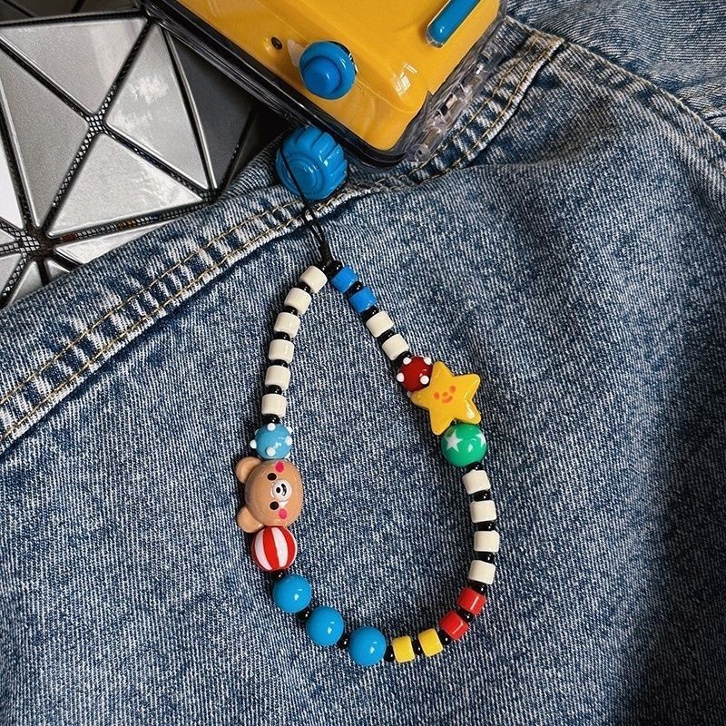 Ins Dopamine Bear Smiley Face ccd Lanyard Phone Case Lanyard Chain Polaroid Anti-Lost Hand Strap DIY Beaded