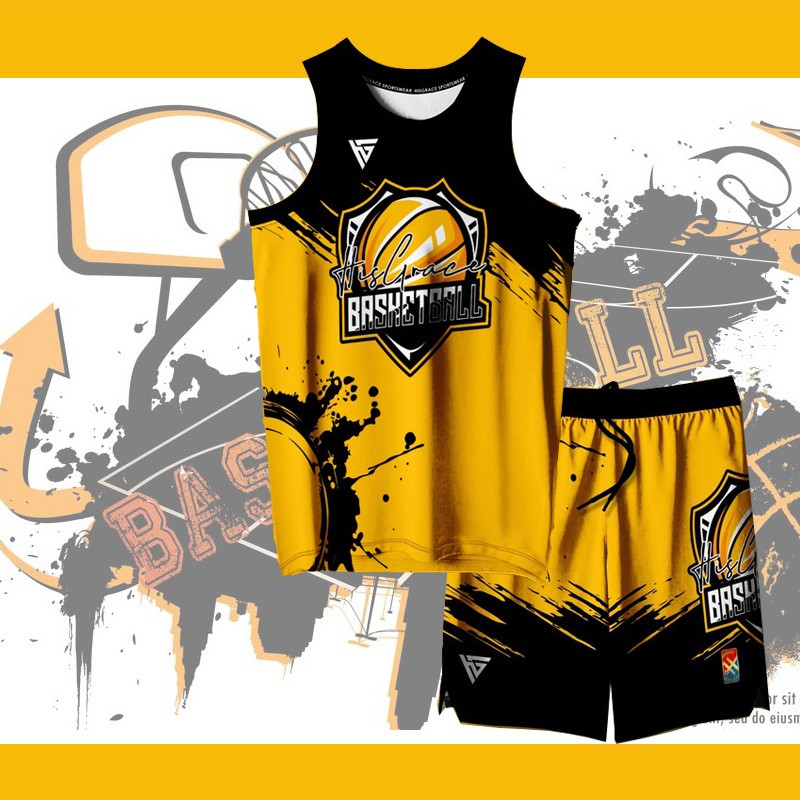 เสื้อกล้ามกีฬาผู้ชาย HISGRACE Basketball Yellow V2 HG Concept Jersey เสื้อยืดแขนสั้นคอกลมพิมพ์ลาย