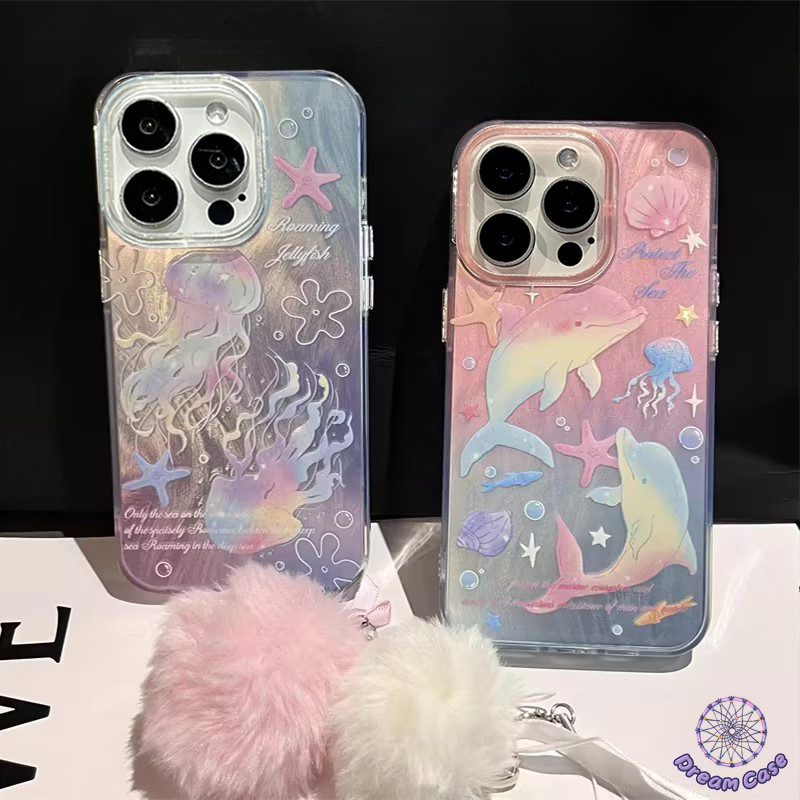 แฟชั่นปลาโลมาแมงกะพรุนชวนฝัน เคส OPPO A57 A15 A18 A38 A17 A98 A58 A1K A3s A16K A7 A31 A77 A78 A17K Reno 5 6 10 11 8T