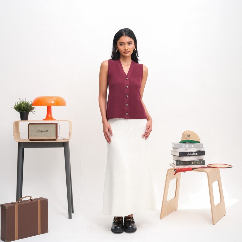 Noir Sur Blanc Lily Vest สีน้ําตาลแดง