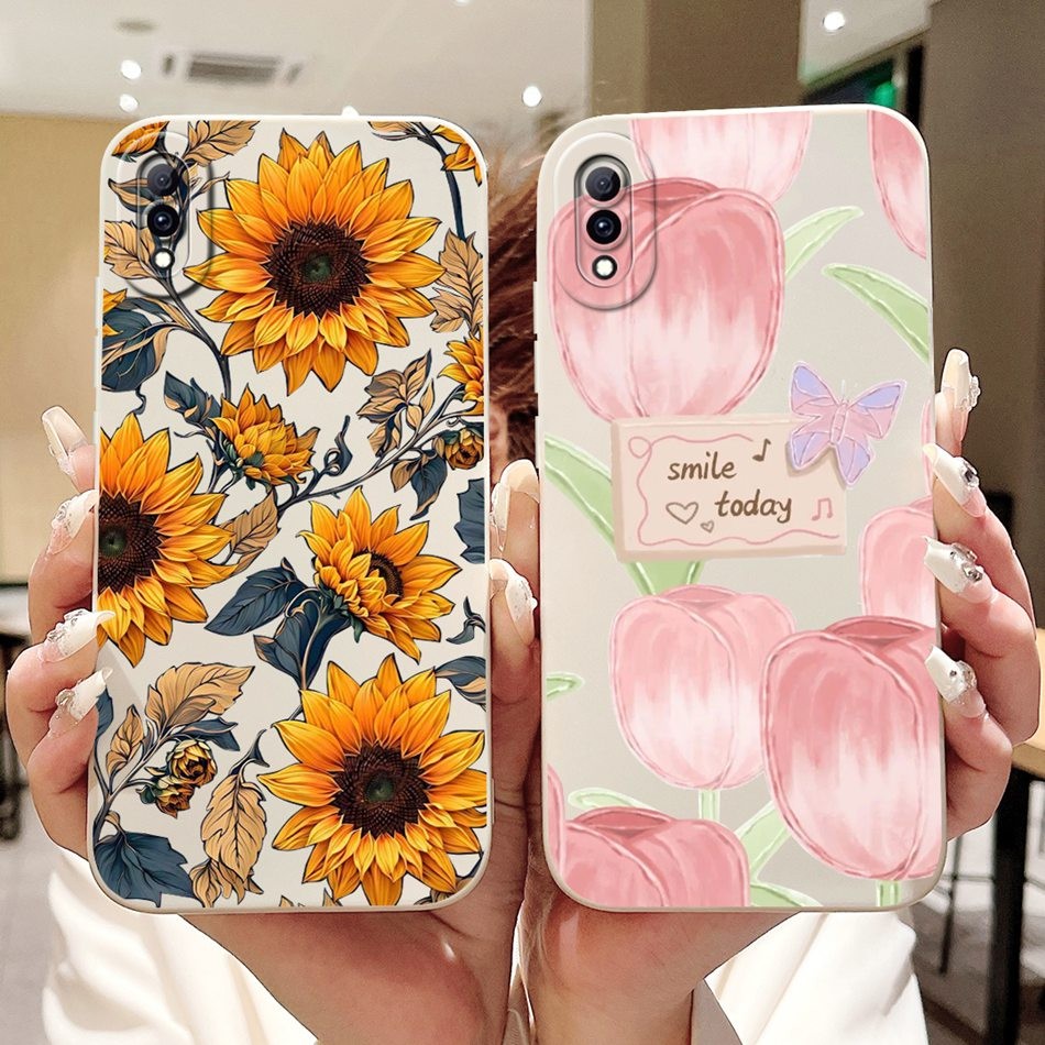 สําหรับ Vivo Y97 V1813A V1813T ทิวลิปสวยดอกทานตะวันผีเสื้อซิลิโคนอ่อนนุ่มเยลลี่เคสโทรศัพท์