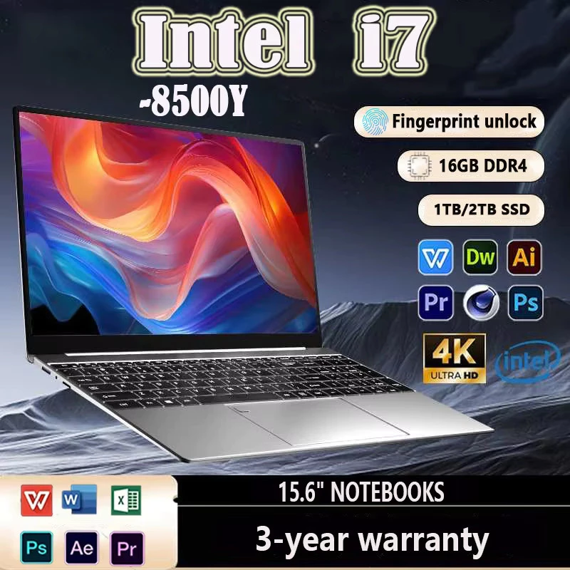 Pre ติดตั้ง MS Officemate15.6" Intel Core i7- 8500Y คอมพิวเตอร์แล็ปท็อป PC Windows 11 Pro 16GB RAM 2TB SSD แล็ปท็อปเกมลายนิ้วมือปลดล็อคโน้ตบุ๊ค PC
