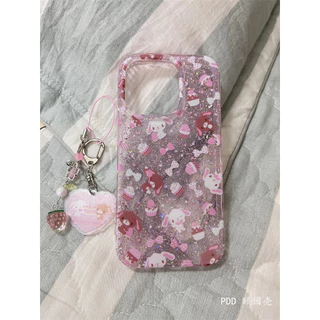 กระต่ายขนมสีชมพูสองชั้น + สร้อยข้อมือ เหมาะสำหรับเคสโทรศัพท์ Iphone16 Apple 15promax ใหม่ 14pro เคสป้องกันผู้หญิง 13