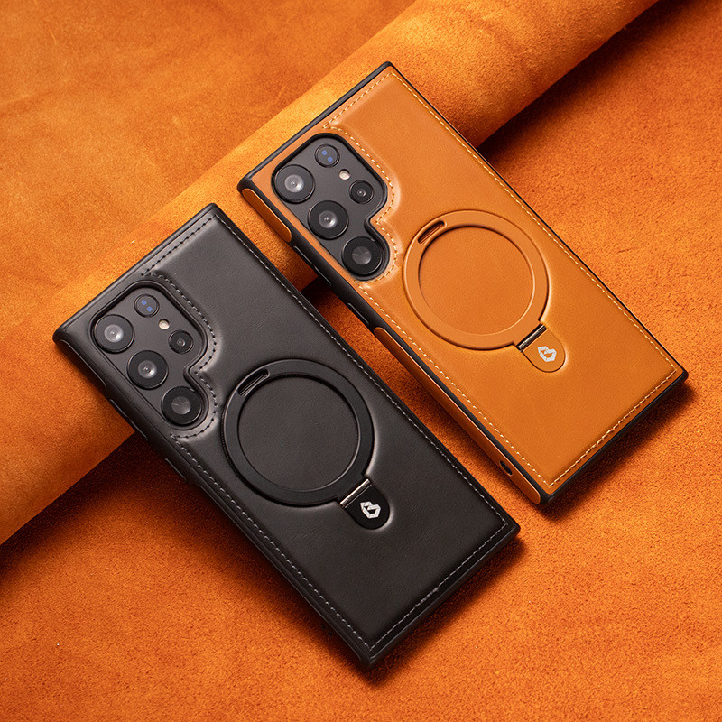 ธุรกิจ Retro หนังแม่เหล็กสําหรับ Samsung Galaxy S25 S24 Ultra S23 S22 Plus ชาร์จไร้สายกันกระแทก