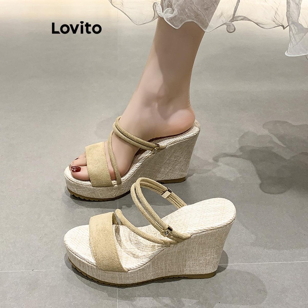 (Trendy) Lovito รองเท้าส้นเตารีด ไขว้ธรรมดาหรูหราสําหรับผู้หญิง LFA66267