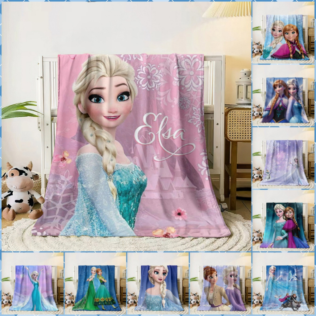 ผ้าห่มฟลanela บางพิมพ์ลาย Frozen Sisters สำหรับโซฟา เตียงนอน ห้องนั่งเล่น ผ้าห่มปิกนิกสำหรับเดินทาง