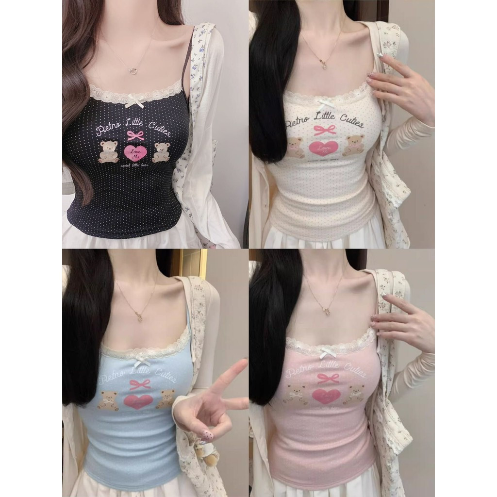 คูลแบร์ เสื้อสายเดี่ยวสีพื้นพร้อมแผ่นรองหน้าอก น่ารัก หวาน สลิมฟิต เสื้อยืดแขนกุดสีแอปริคอท แฟชั่นฤด