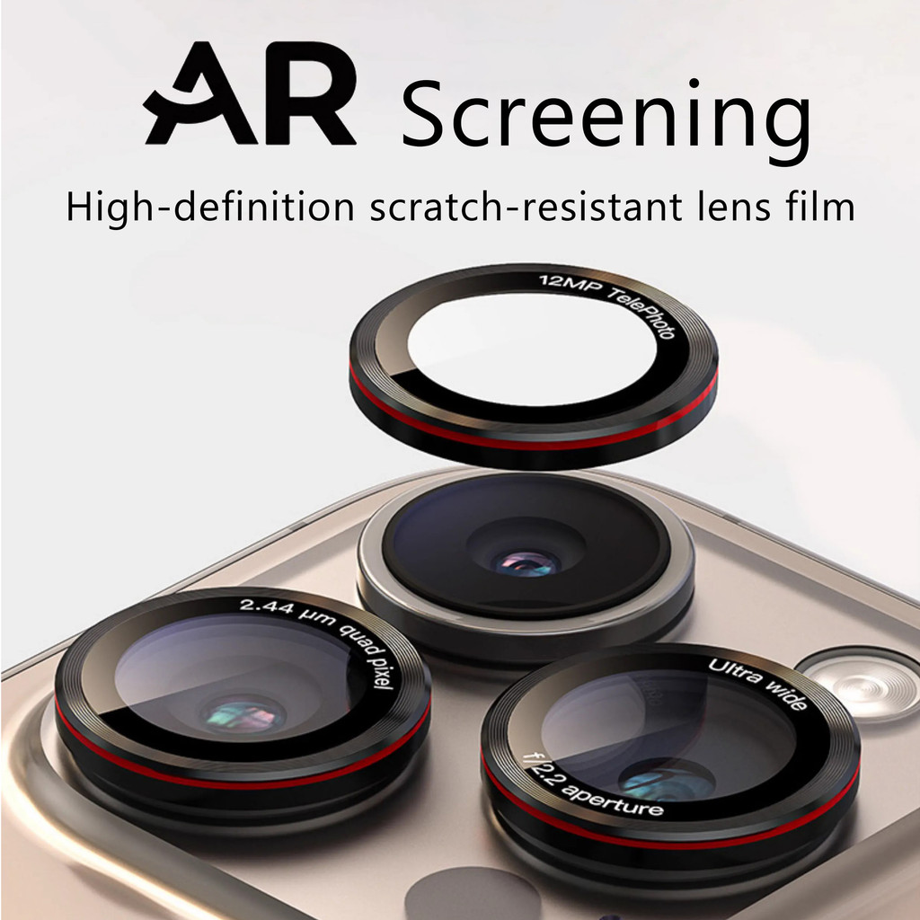 Ar Vision สองสีตัวอักษรสําหรับ iPhone 16 Pro Max แหวนโลหะกล้องเลนส์ป้องกันสําหรับ iPhone 11 12 13 14 15 Pro Max 14/15/16 PlusGlass เลนส์