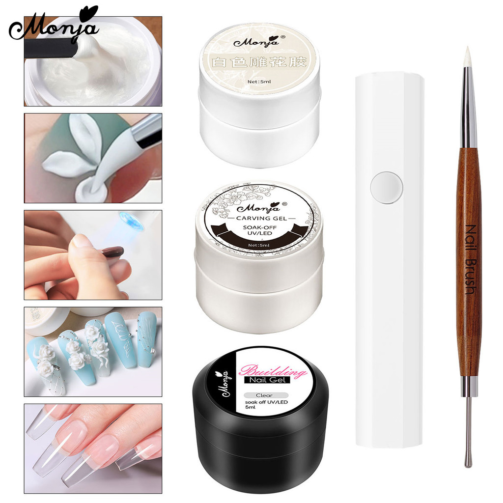 Monja เล็บชุด 5D เล็บประติมากรรมเจล Gel Mini เครื่องเป่าเล็บ ซิลิโคนแกะสลักปากกา DIY เล็บเครื่องมือ