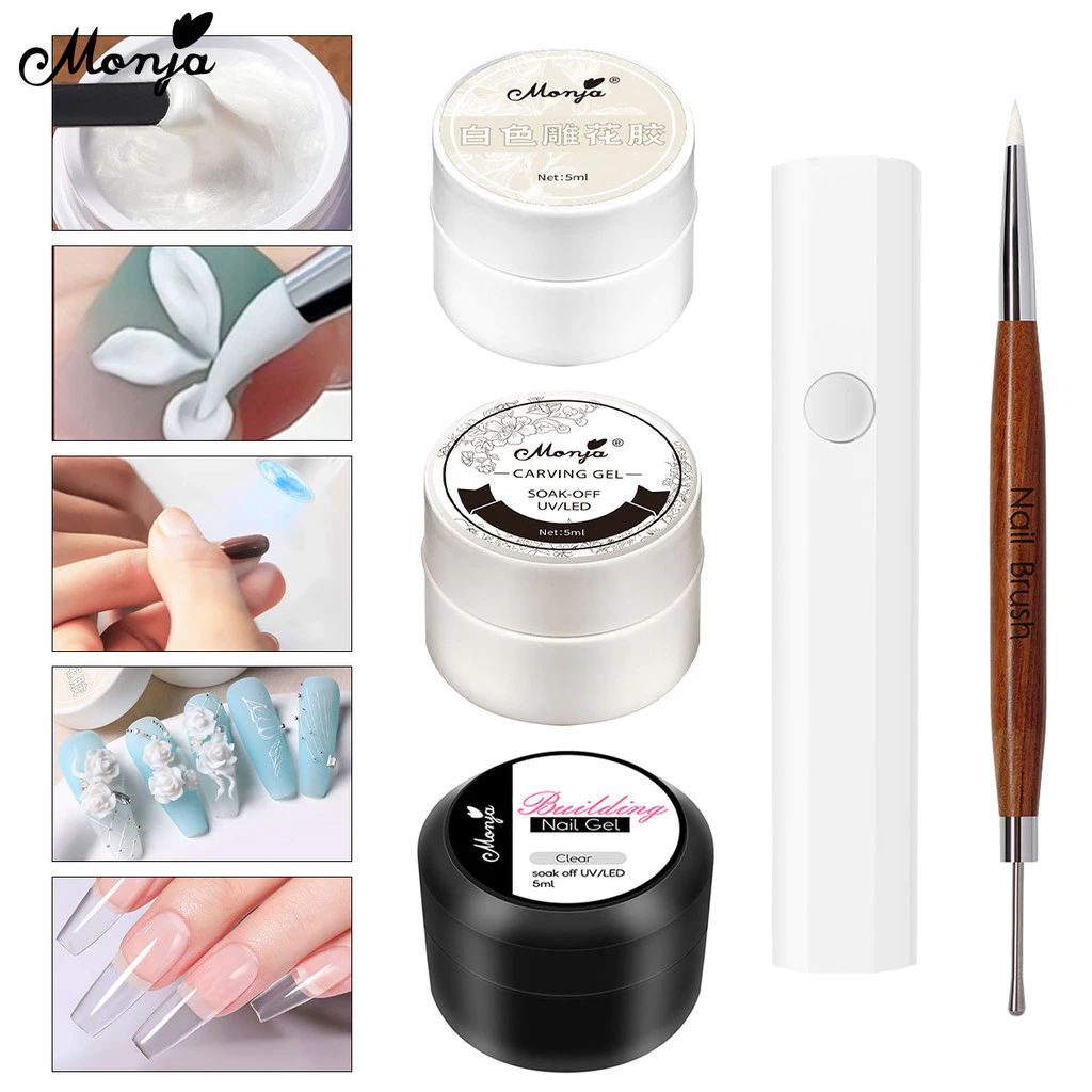 Monja เล็บชุด 5D เล็บประติมากรรมเจล Gel Mini เครื่องเป่าเล็บ ซิลิโคนแกะสลักปากกา DIY เครื่องมือ