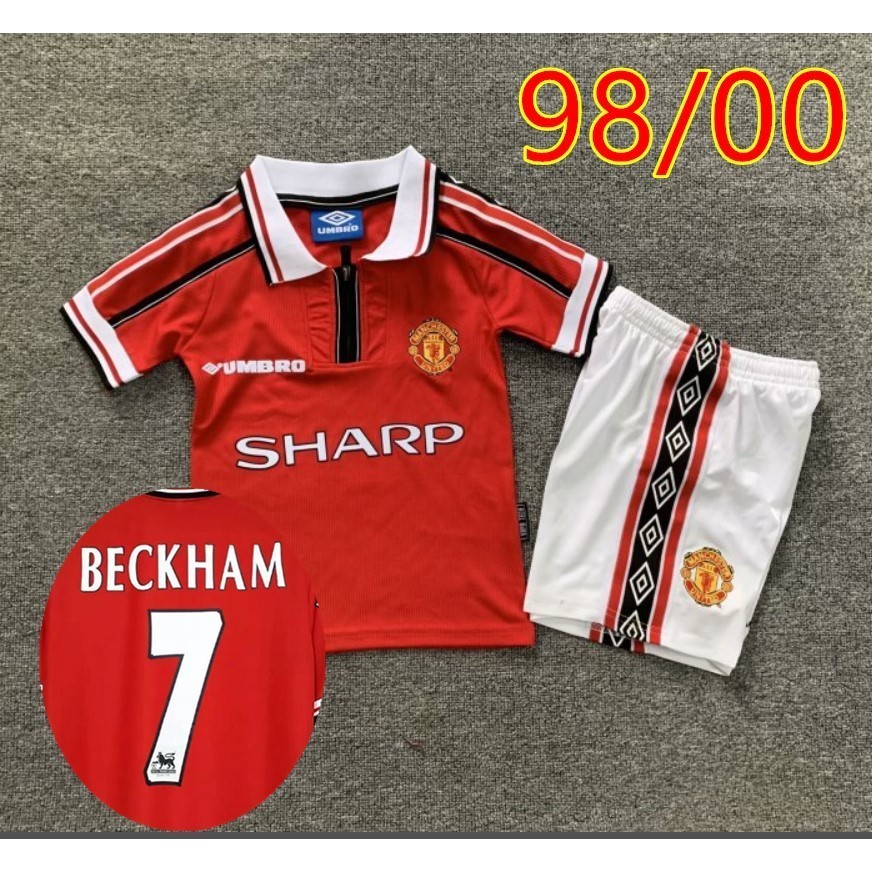 เสื้อกีฬาแขนสั้น ลายทีมฟุตบอล Manchester United 98 99 BECKHAM GIGGS ชุดเยือน สไตล์เรโทร สําหรับเด็ก