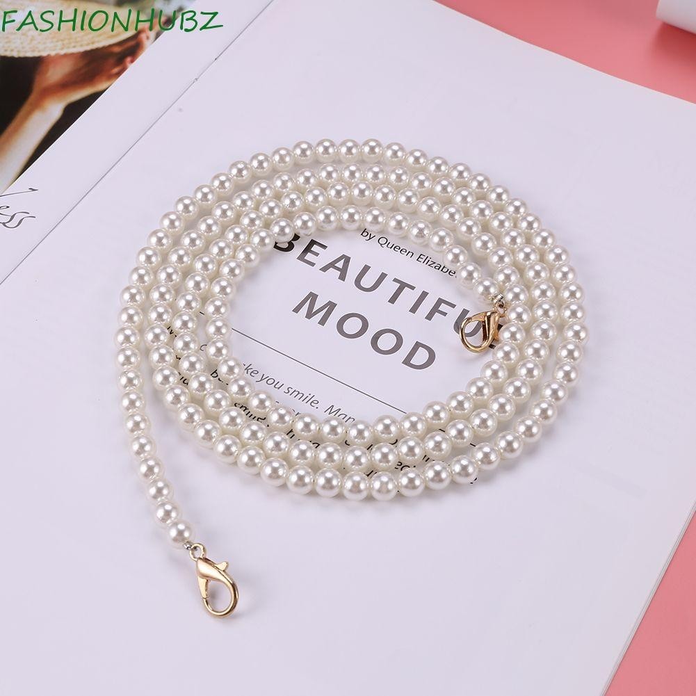 Fashionhubz สายโซ่ยาว ประดับมุก หรูหรา แฟชั่น อุปกรณ์เสริม สําหรับกระเป๋าถือ กระเป๋าผู้หญิง