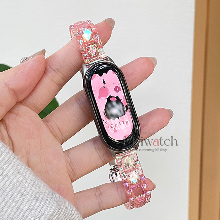 Ultra fine เลเซอร์สายอะคริลิคใสสําหรับ Xiaomi Mi Band NFC 10 9 8 7 6 5 3 4 creative texture design สร้อยข้อมือแฟชั่น Miband สําหรับ Mi 8 9 Pro Band