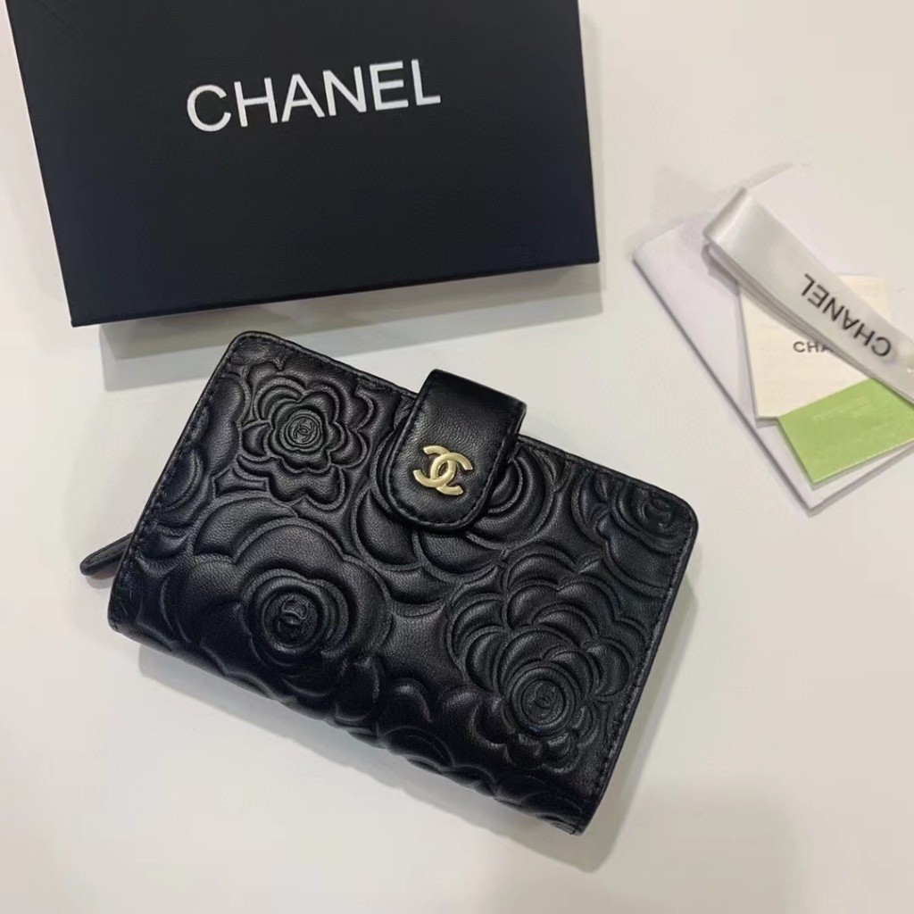 กระเป๋าสตางค์ Chanel rshan Camellia หนังแกะแท้ 100% ใส่บัตรได้ ไม่มีกล่อง 50073