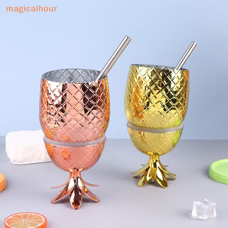 Magicalhour^^ แก้วมักพลาสติก ลายสับปะรด ขนาด 500 มล. สําหรับใส่เครื่องดื่มค็อกเทล เบียร์ สับปะรด