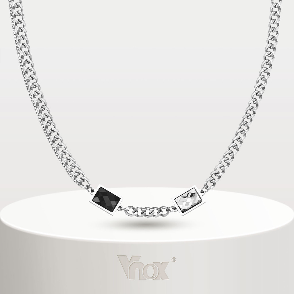 VNOX เครื่องประดับ สร้อยคอโซ่ จี้พลอย ทรงสี่เหลี่ยม เรขาคณิต สีดํา แฟชั่นสําหรับผู้ชาย