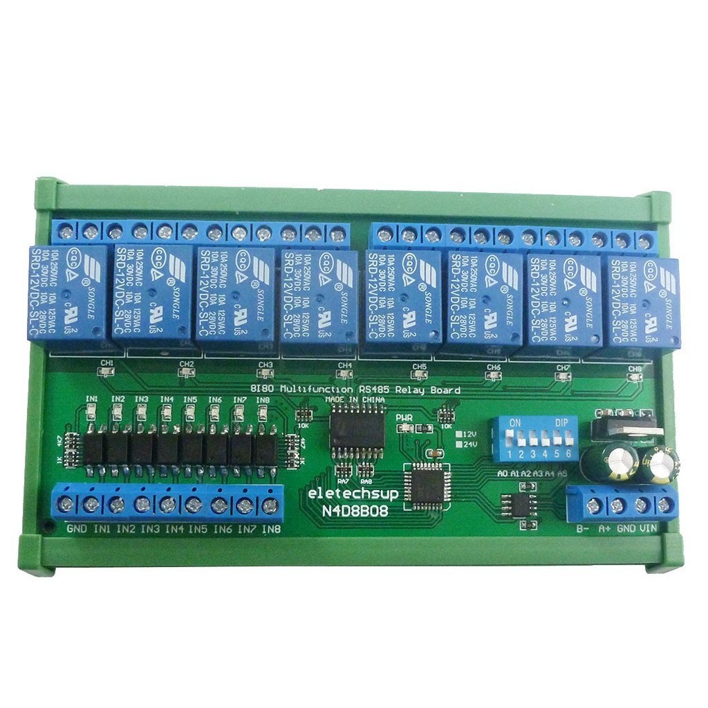 8 อินพุต 8 เอาต์พุต RS485 รีเลย์ Modbus RTU Protocol DIN35 Track Shell บอร์ดขยาย PLC