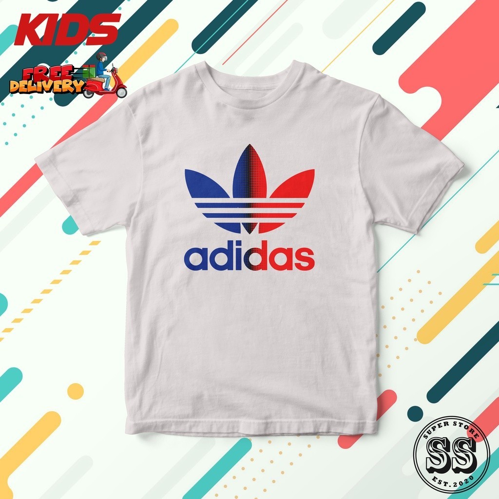 เสื้อยืดผ้าฝ้ายพิมพ์ลายKIDS CUTE ADIDAS COLORFULL LOGO TSHIRT HIGH QUALITY COTTON มีสไตล์และสะดวกสบาย