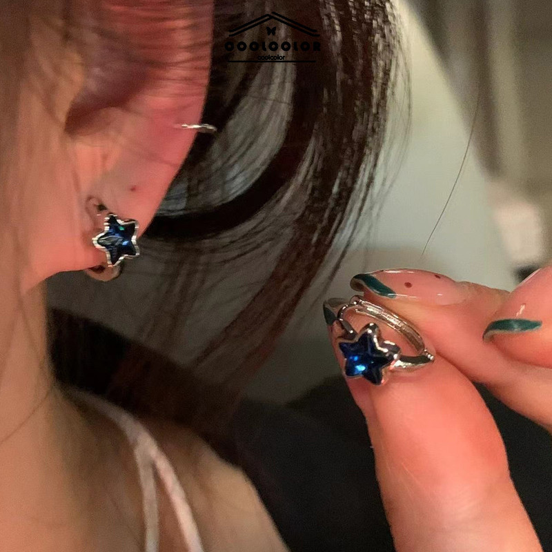ในไทย ต่างหู Blue Star ต่างหู Zircon สำหรับผู้หญิง Niche Earrings ต่างหูระดับไฮเอนด์