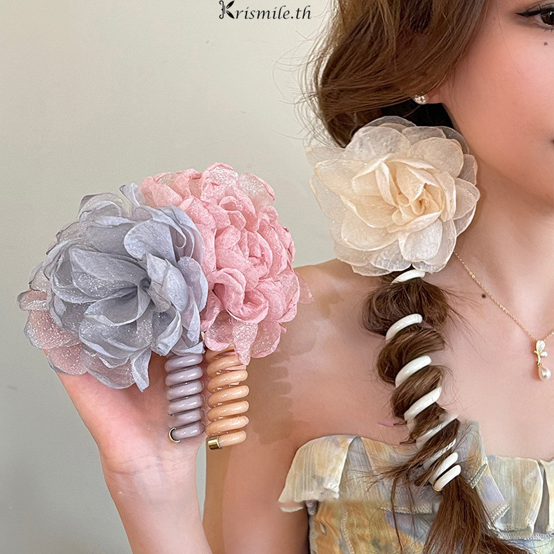 ในไทย-พร้อมส่ง สายโทรศัพท์ ยางรัดผมเกลียว สไตล์เกาหลี ฟูๆดอกไม้ เครื่องประดับผมแฟชั่น ความยืดหยุ่นสูง สำหรับผู้หญิง-M