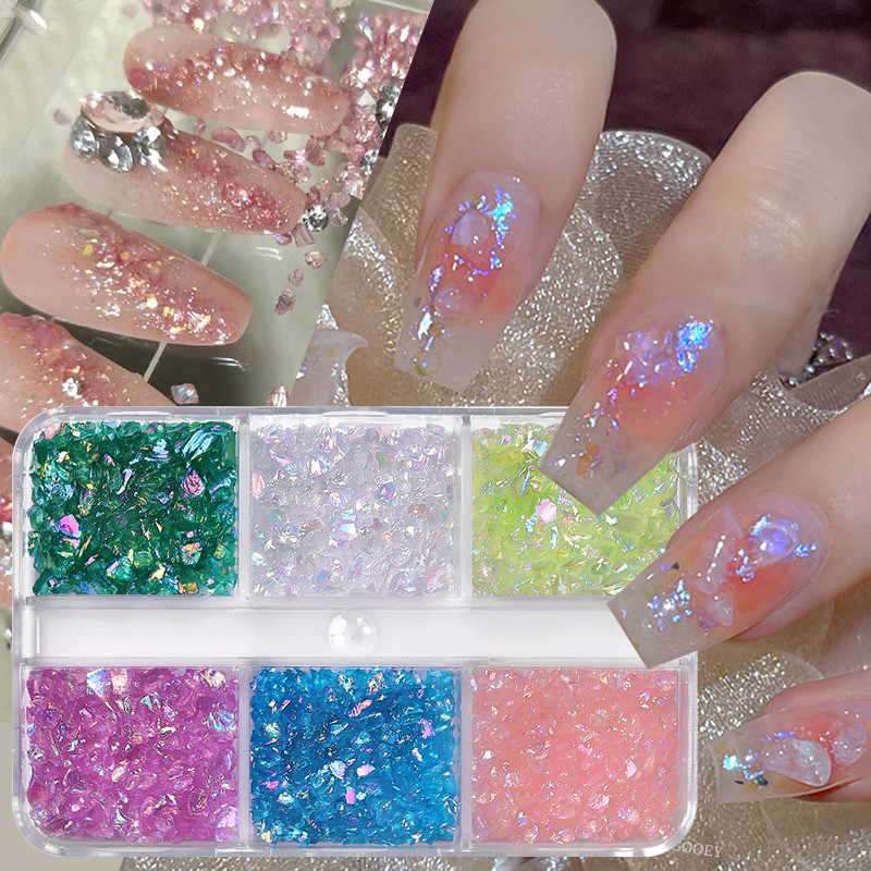Ur SUGAR 6 กริดผสมน ้ ําแข ็ งโปร ่ งใสเล ็ บตกแต ่ งเล ็ บ Diy อุปกรณ ์ เสริม