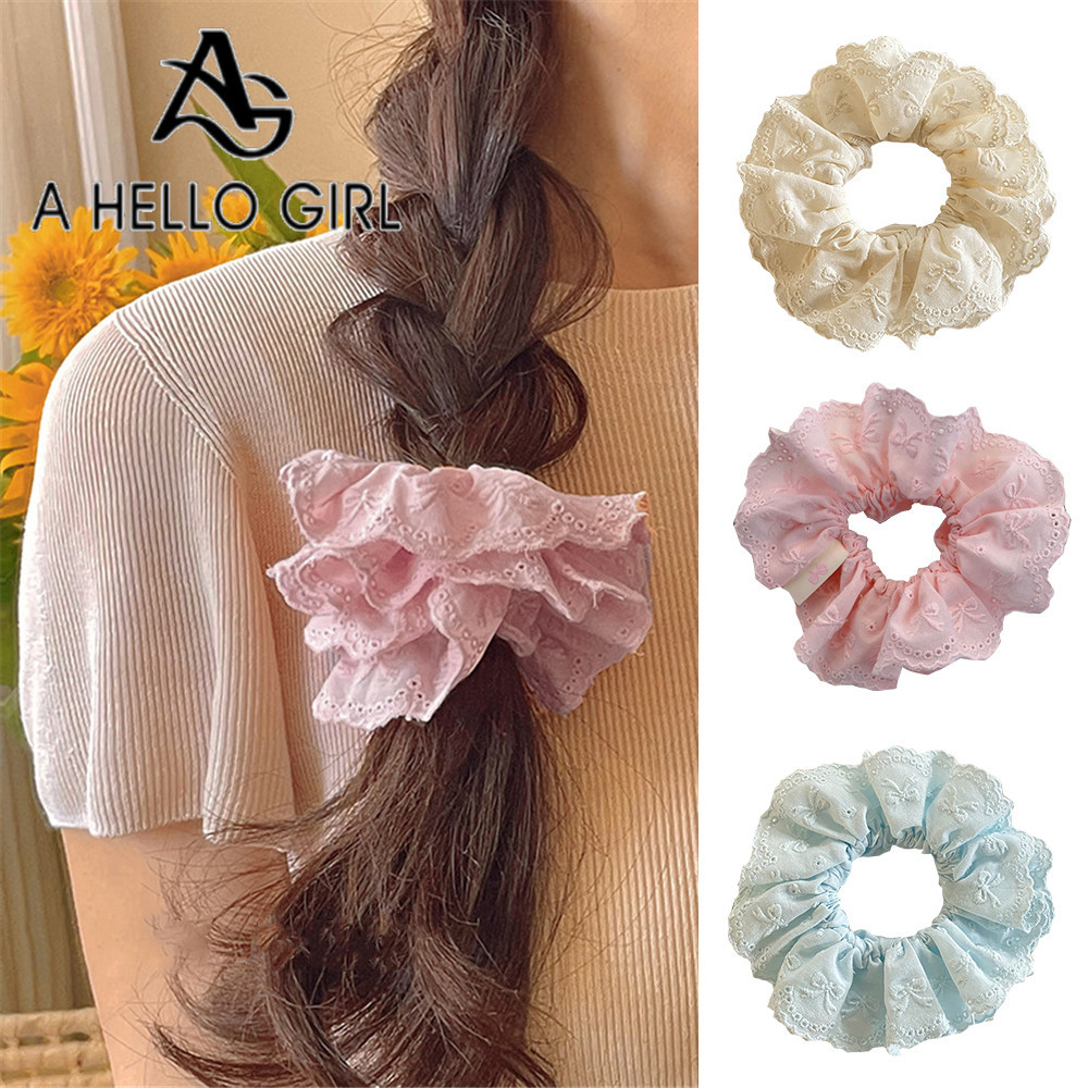 Hello GIRL Elegant Gentle ปัก Bowtie ห ่ วงผมลําไส ้ ขนาดใหญ ่ 2024 New Tie Hair Band