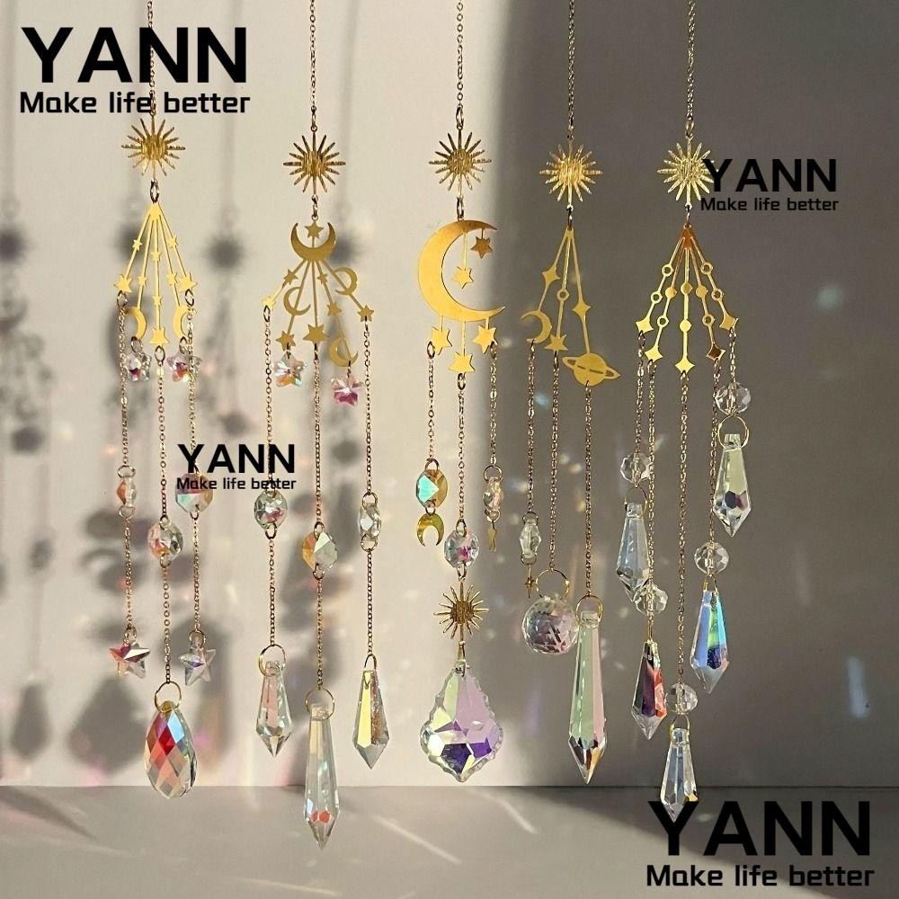 Yann1 Sun Catcher, Sun Moon Stars ตกแต ่ งกลางแจ ้ งจี ้ คริสตัลแฟชั ่ น Rainbow Maker Light จับคริสตัล Wind Chimes ของขวัญ