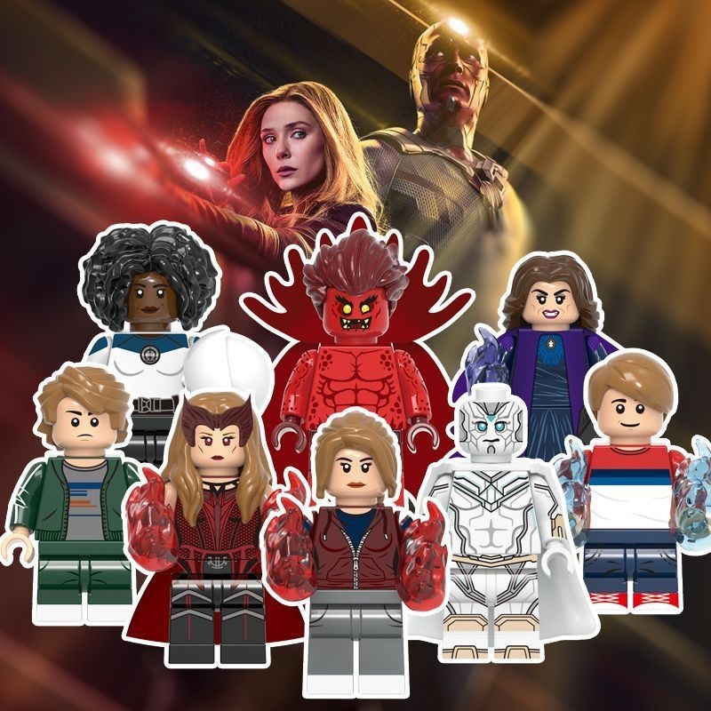 ใช ้ งานร ่ วมกับ Lego Wanda Vision Minifigure Marvel Scarlet Witch 3 Avengers 4 สินค ้ าประกอบอาคารบล ็ อกของเล ่ น FAGX