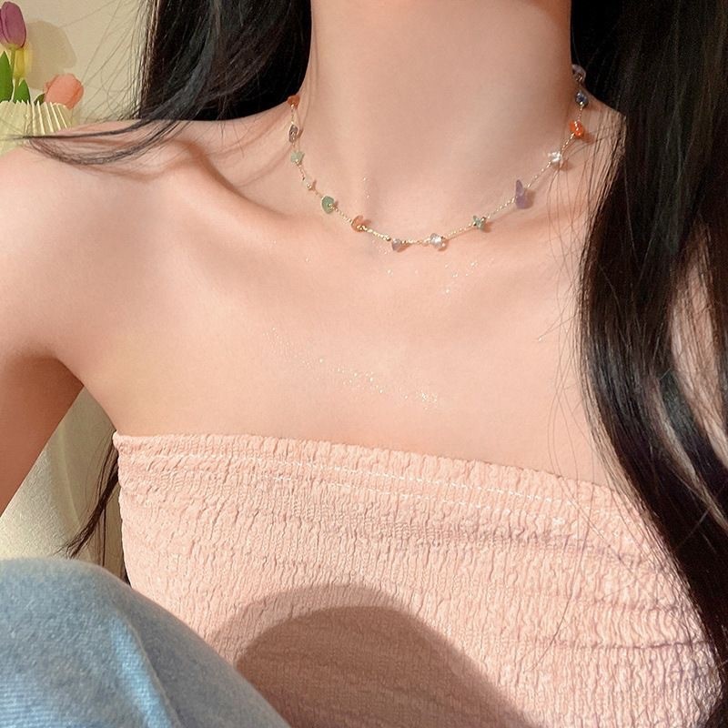 Preferred#Color Irregular Raw Stone Necklace for Women Summer New Geometric Clavicle Chain Simple Fashion Elegant All-Match NecklaceWY4Z