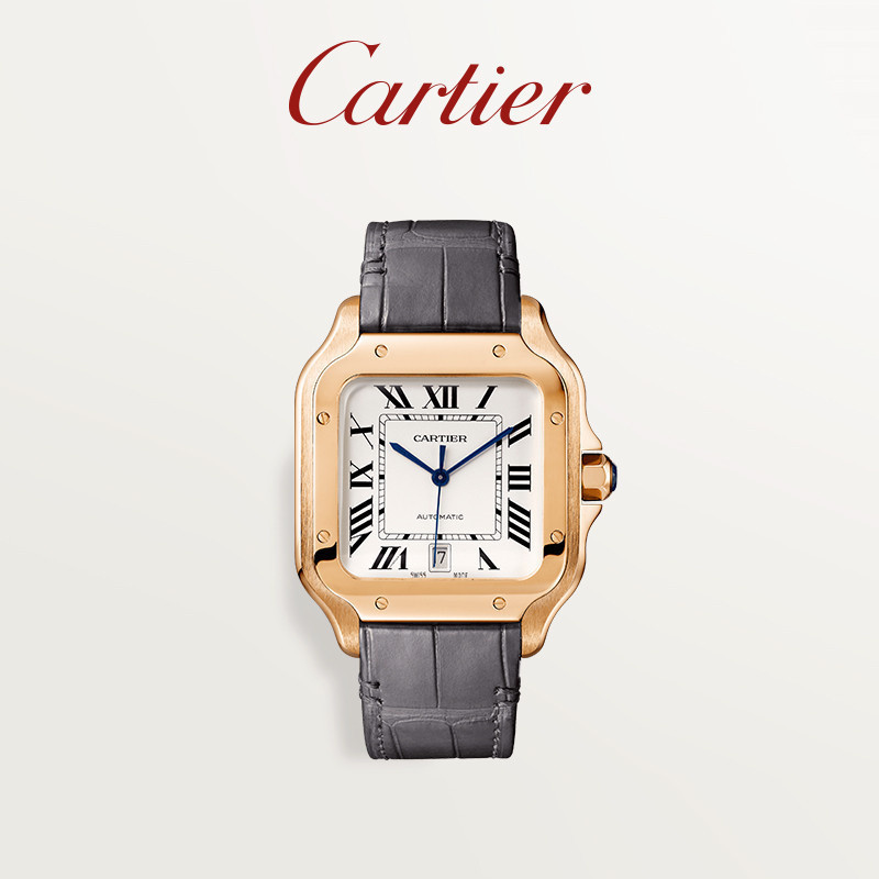 Cartier Cartier Santos Mechanical Watch Rose Gold นาฬิกาสายคู ่ แบบถอดเปลี ่ ยนได ้