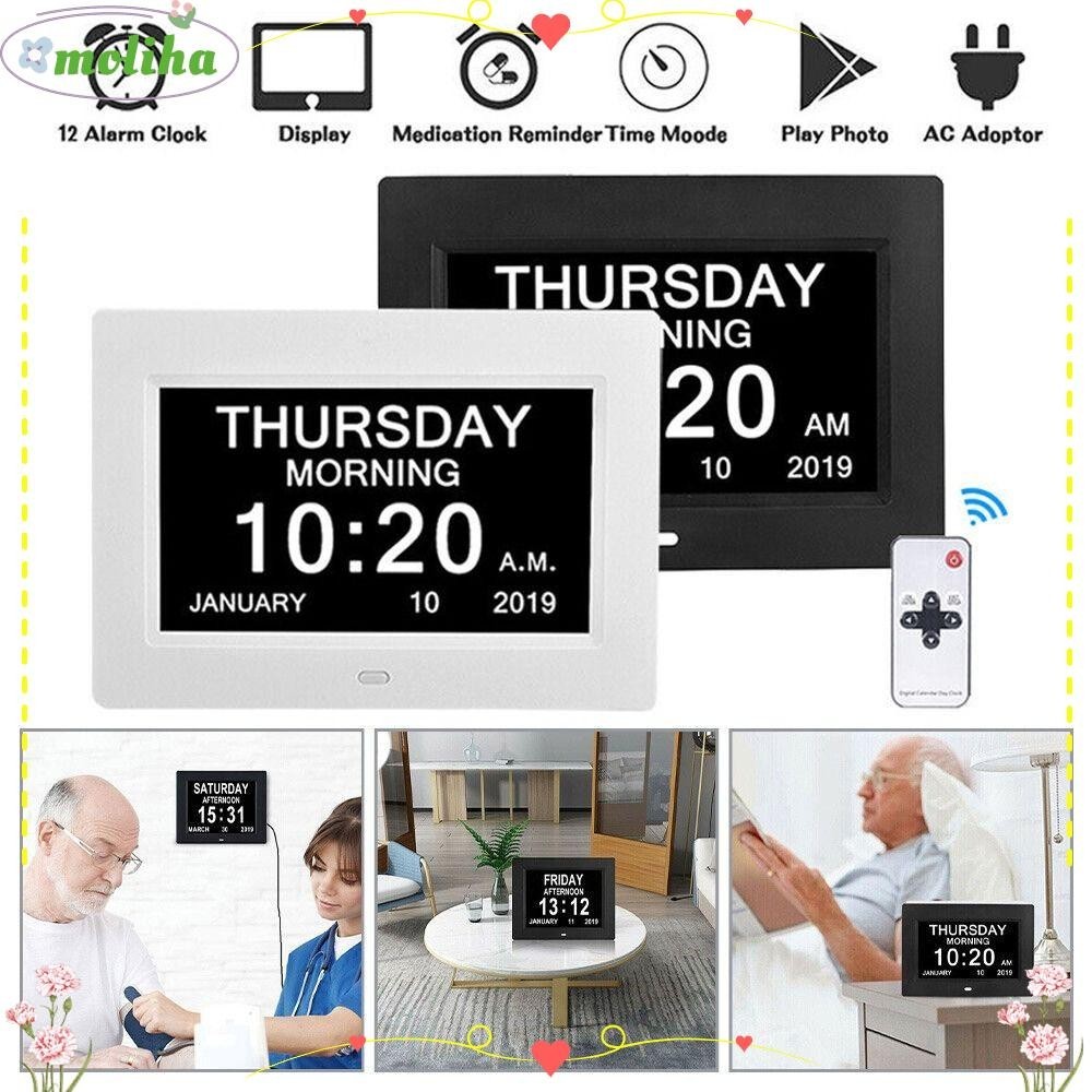 Moliha 7 นิ ้ วปฏิทินดิจิตอล Multi-Languages โต ๊ ะบ ้ านนาฬิกา LED สําหรับการสูญเสียหน ่ วยความจํา Dementia ผู ้ สูงอายุ