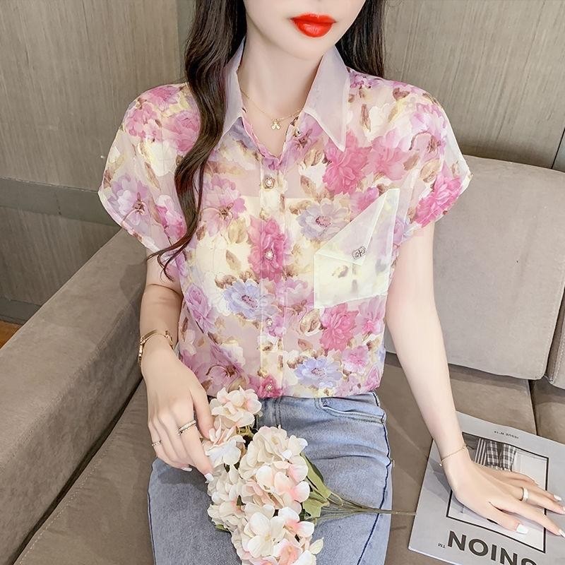 MIMI&DIDI เสื้อเชิ้ตฮาวายแขนสั้นลายดอกไม้ ผ้าชีฟอง W328 thumbnail 4