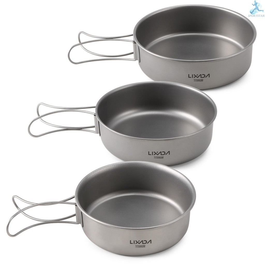 【 Sportstartitanium Bowl Set Ultralight Titanium Dinner Bowl Pan พร้อมที่จับพับได้สําหรับการตั้งแคมป์กลางแจ้งเดินป่า