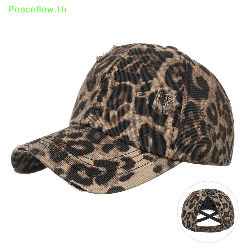 Peacellow ใหม่เสือดาวพิมพ์ Vintage ล้างผ้าฝ้ายเบสบอลหมวกผู้หญิง Hip Hop หางม้ากีฬากลางแจ้งหมวกอุปกรณ์เสริม TH
