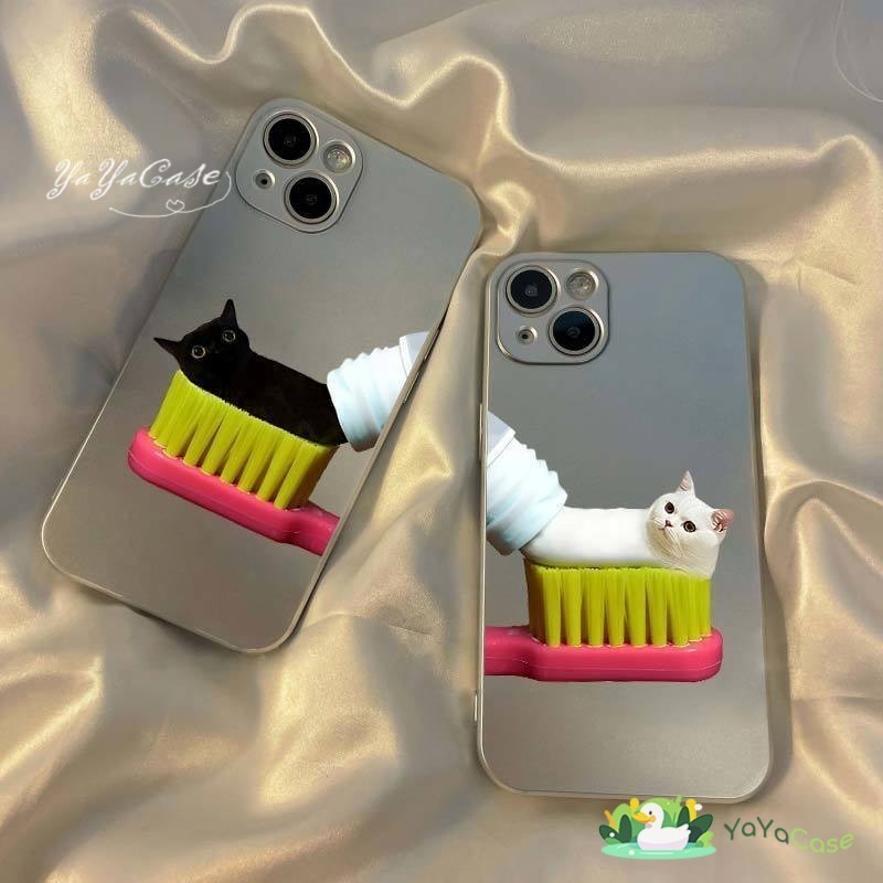สำหรับ iPhone 11 13 FUNNY CASE FOR เคสไอโฟน14 12 Pro Max 14 7 8 Plus X XR XS MAX ลูกแมวตลก รุ่น ขั้นสูง กรณีโทรศัพท์โลหะ