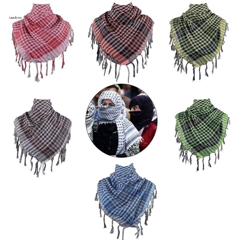 Colorblock Houndstooth Shemagh ผ ้ าพันคอทะเลทรายอาหรับผ ้ าพันคอห ่ อหัวพู ่