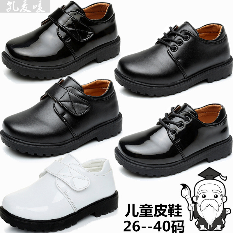 รองเท ้ าหนังเด ็ กเด ็ กชายสีดําสีขาวหัวเข ็ มขัดลูกไม ้ ขึ ้ นรองเท ้ าโรงเรียนสบายๆพิธีการรอบรองเท ้ าหนัง